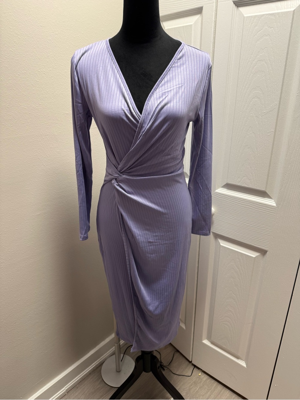 Lilac Wrap-Front Long Sleeve Dress